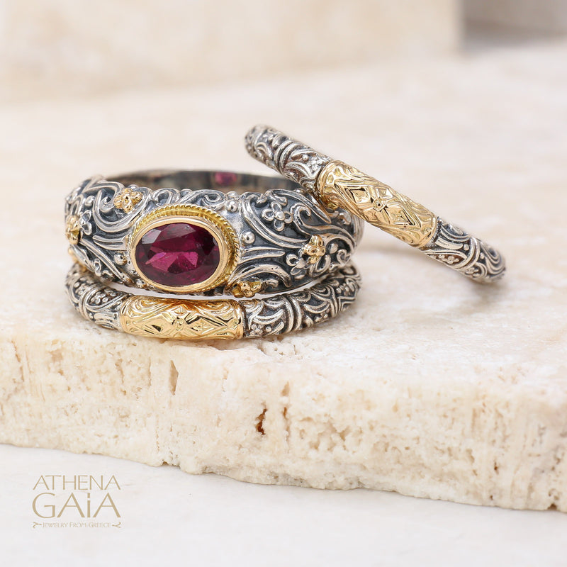 Meadow Breeze Single Accent Ring - 18k Gold & Sterling Silver Ring - Stackable Ring