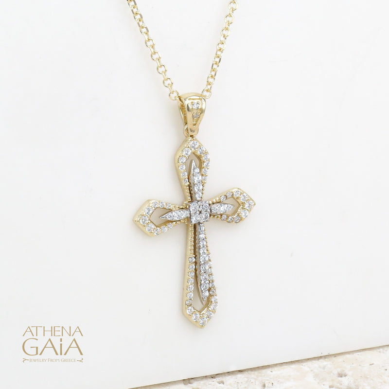 Open Flared Cross in a Cross - 14k Gold - Orthodox Cross - Baptismal Cross