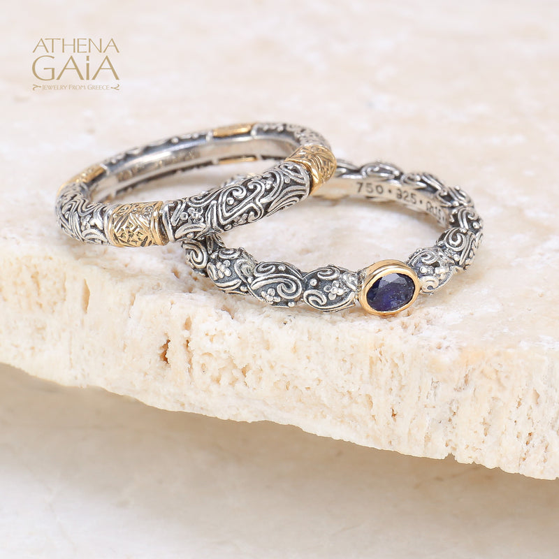 Meadow Breeze Single Oval Stone Ring - 18k Gold & Sterling Silver Ring - Stackable Ring