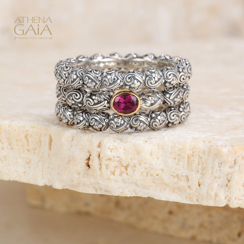 Meadow Breeze Single Oval Stone Ring - 18k Gold & Sterling Silver Ring - Stackable Ring