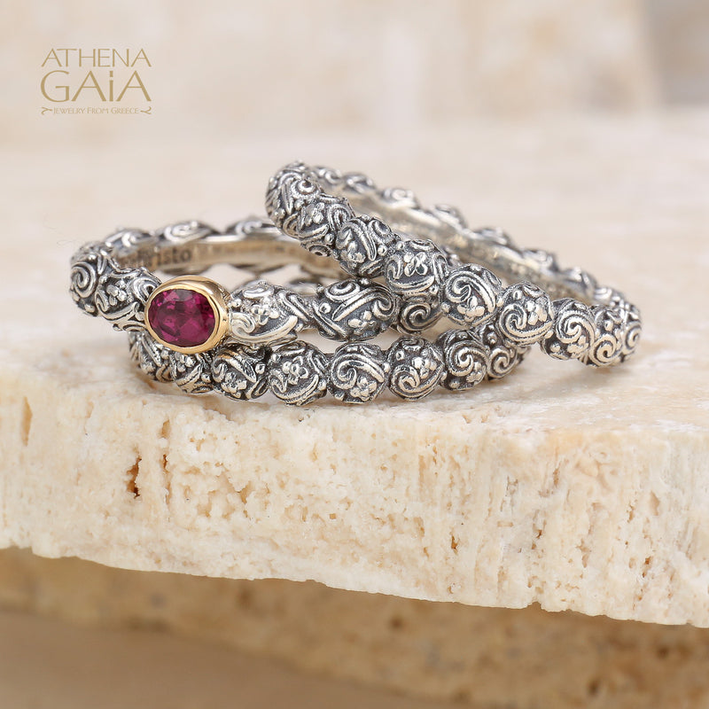 Meadow Breeze Single Oval Stone Ring - 18k Gold & Sterling Silver Ring - Stackable Ring