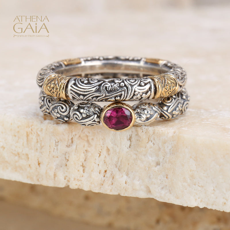 Meadow Breeze Single Oval Stone Ring - 18k Gold & Sterling Silver Ring - Stackable Ring