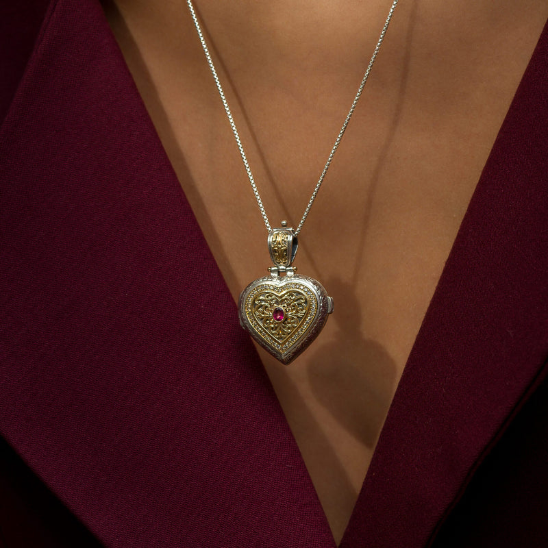 Kosmos Heart Locket Pendant - 18k Gold & Sterling Silver Pendant