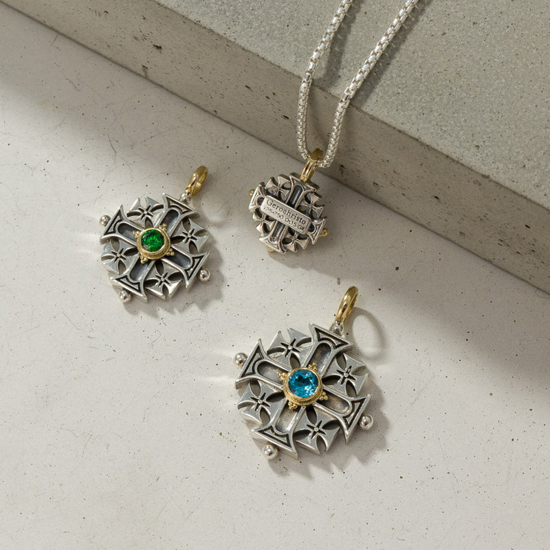 Jerusalem Cross (Medium) - 18k Gold & Sterling Silver - Greek Cross Necklace