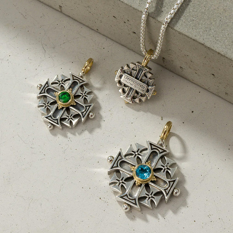 Jerusalem Cross (Large) - 18k Gold & Sterling Silver - Greek Cross Necklace