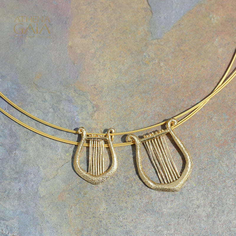Greek Lyre Necklace (Large) - Gold Plated Sterling Silver Necklace