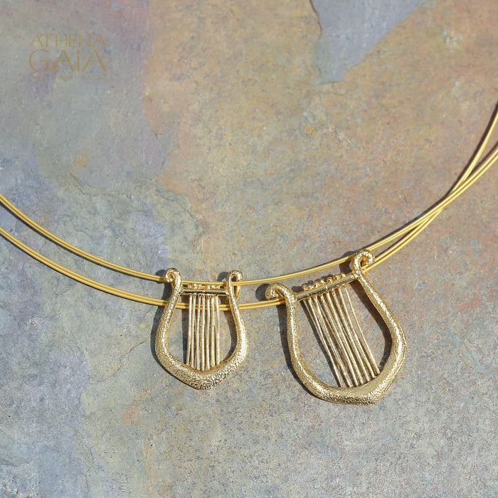 Greek Lyre Necklace (Large) - Gold Plated Sterling Silver Necklace