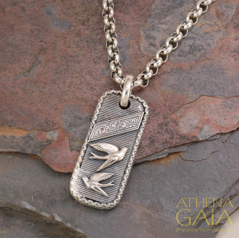 Tablet Swallows Pendant - Sterling Silver - Talisman
