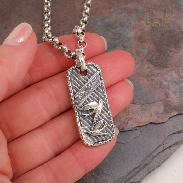 Swallows Talisman Pendant - Sterling Silver Pendant