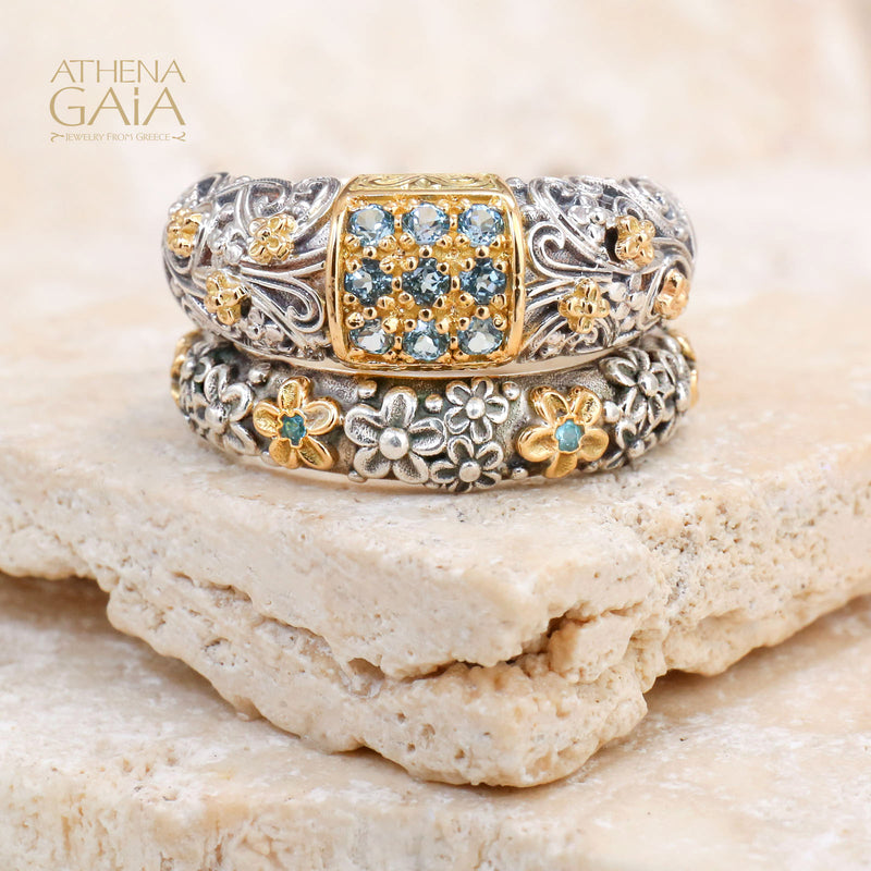 Meadow Breeze Stone Field Band Ring - 18k Gold & Sterling Silver Ring - Stackable Ring