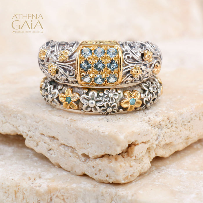 Meadow Breeze Stone Field Band Ring - 18k Gold & Sterling Silver Ring - Stackable Ring