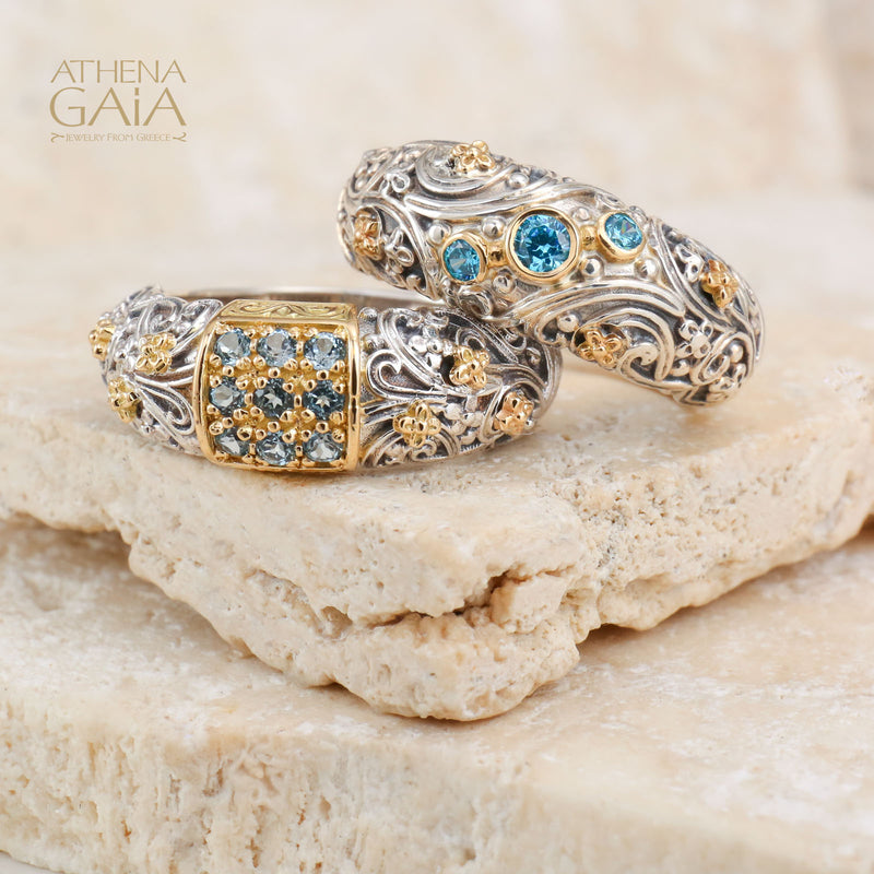 Meadow Breeze Stone Field Band Ring - 18k Gold & Sterling Silver Ring - Stackable Ring