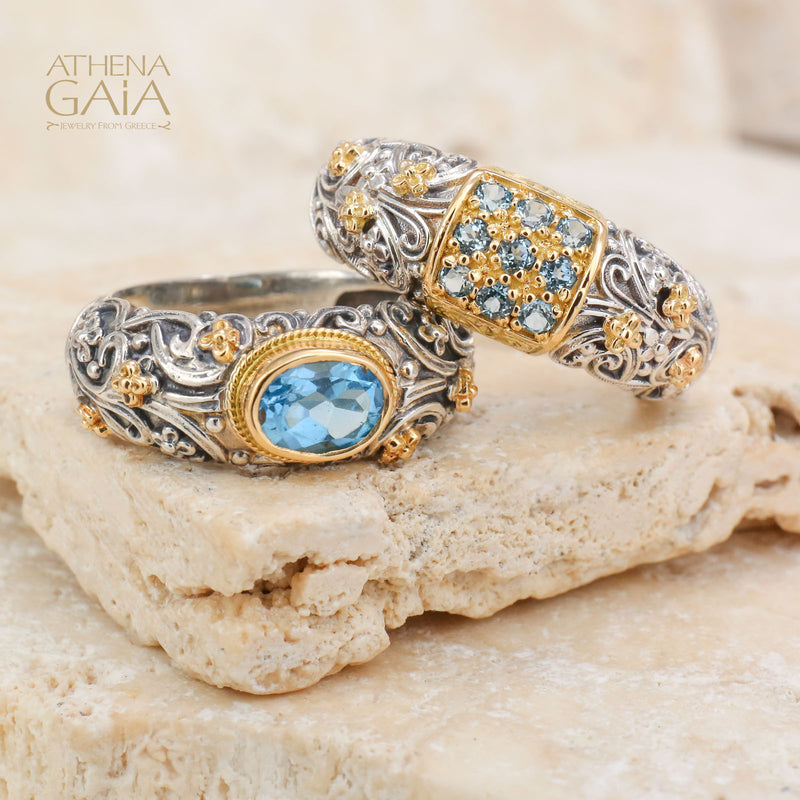 Meadow Breeze Stone Field Band Ring - 18k Gold & Sterling Silver Ring - Stackable Ring