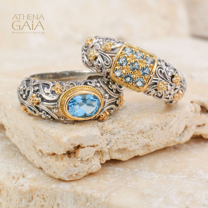 Meadow Breeze Stone Field Band Ring - 18k Gold & Sterling Silver Ring - Stackable Ring