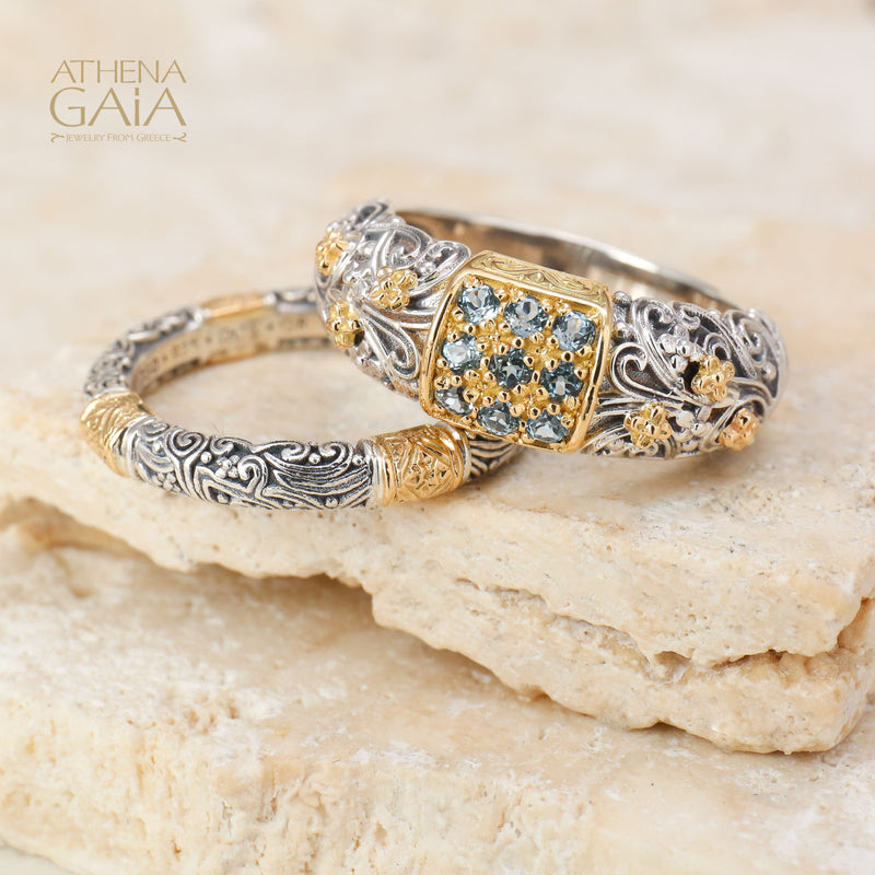 Meadow Breeze Stone Field Band Ring - 18k Gold & Sterling Silver Ring - Stackable Ring