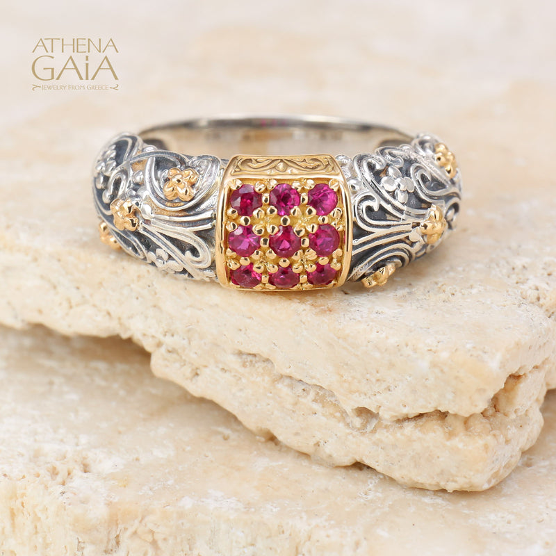 Meadow Breeze Stone Field Band Ring - 18k Gold & Sterling Silver Ring - Stackable Ring