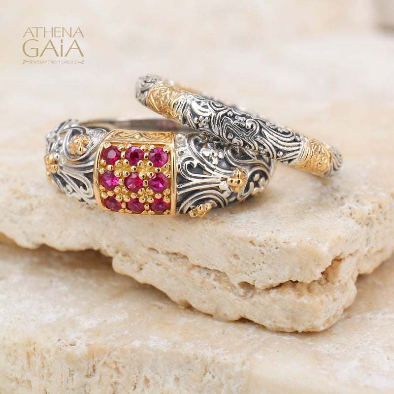 Meadow Breeze Stone Field Band Ring - 18k Gold & Sterling Silver Ring - Stackable Ring