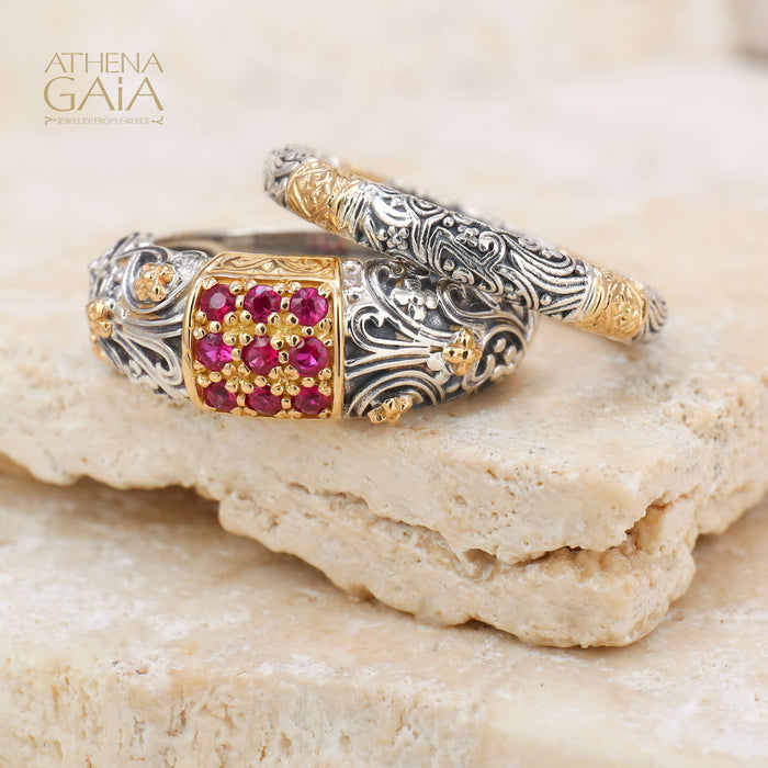 Meadow Breeze Stone Field Band Ring - 18k Gold & Sterling Silver Ring - Stackable Ring