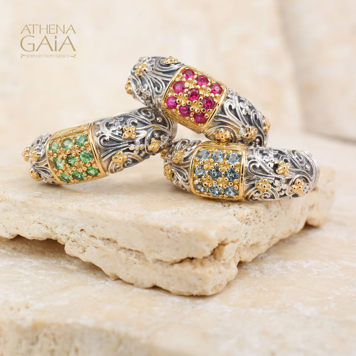 Meadow Breeze Stone Field Band Ring - 18k Gold & Sterling Silver Ring - Stackable Ring