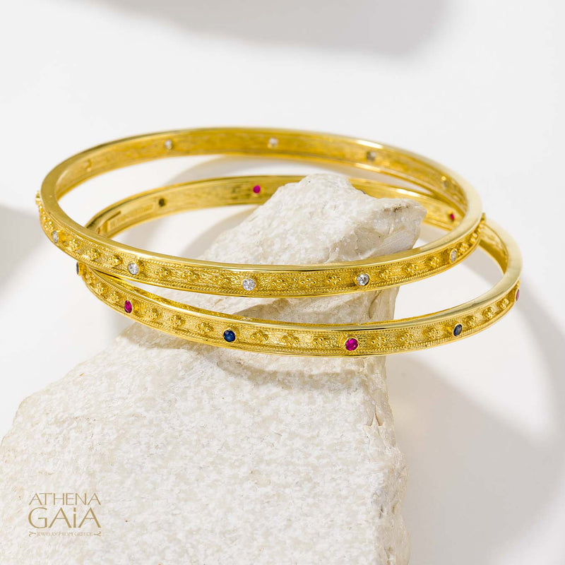 Byzantine Embroidery Stone Bangle - 18k Gold Bracelet - Bangle Bracelet