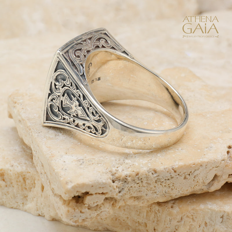 Garden Shadows Cross Synergy Ring - Sterling Silver Ring - Club Ring