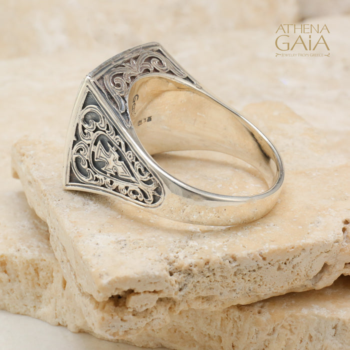 Garden Shadows Cross Synergy Ring - Sterling Silver Ring - Club Ring