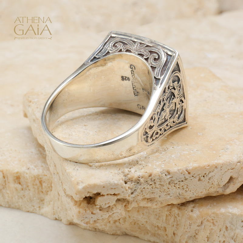 Garden Shadows Cross Synergy Ring - Sterling Silver Ring - Club Ring