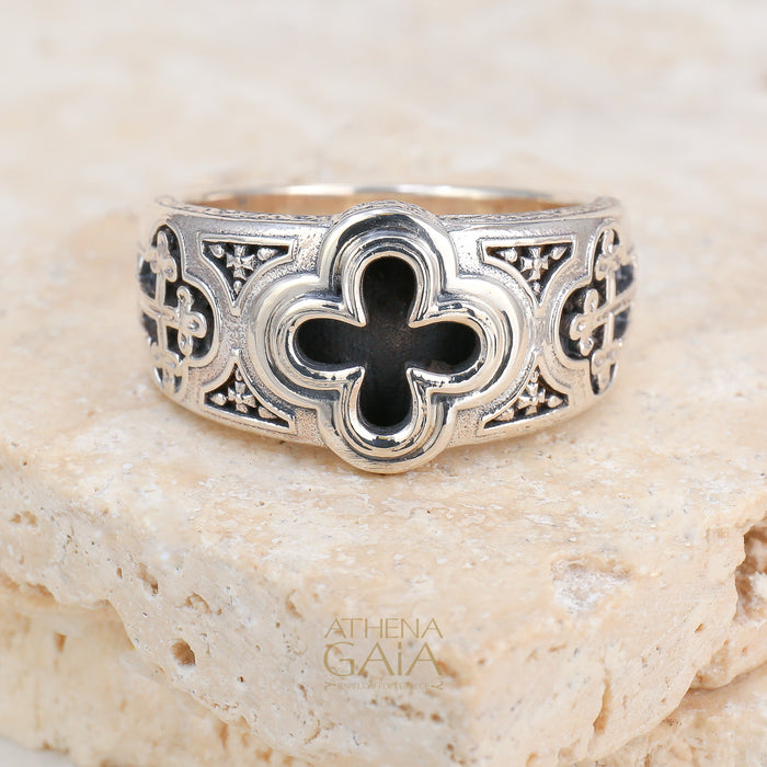 Odysseus Open Cross Ring - Sterling Silver Ring - Cigar Band Ring