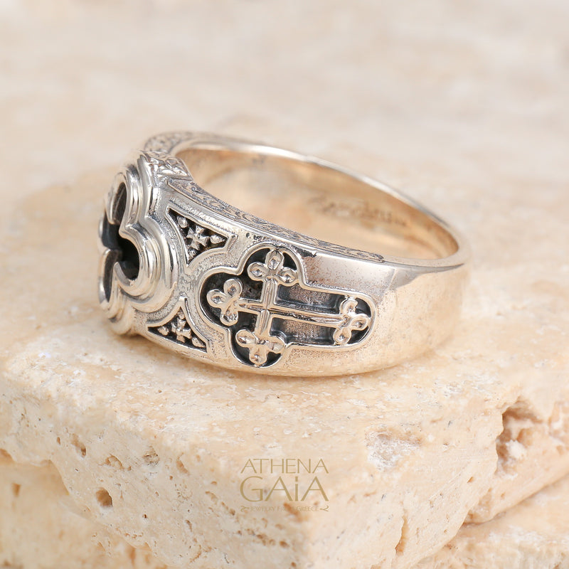 Odysseus Open Cross Ring - Sterling Silver Ring - Cigar Band Ring