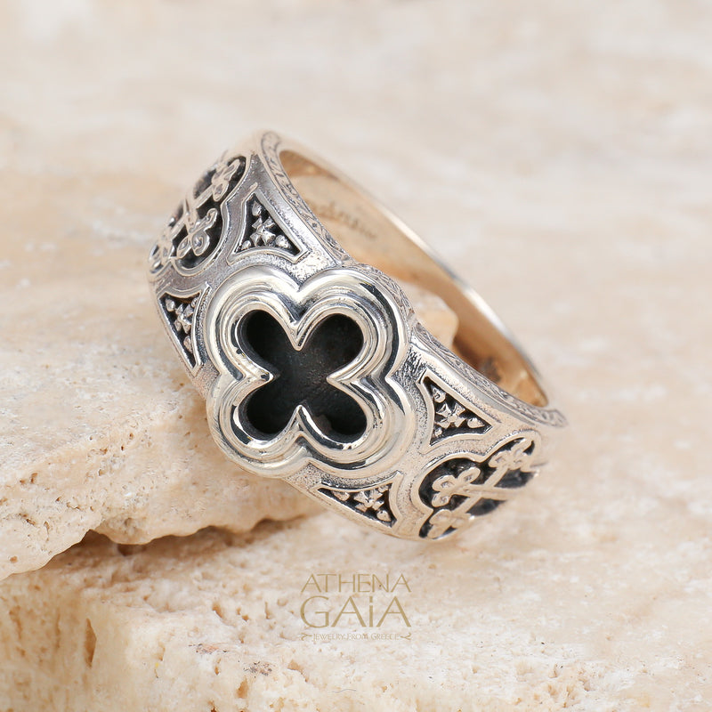 Odysseus Open Cross Ring - Sterling Silver Ring - Cigar Band Ring
