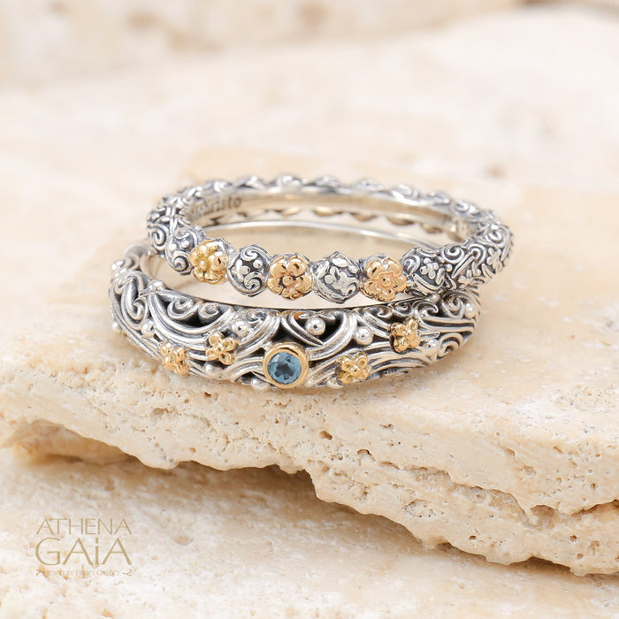 Wild Flowers Accent Ring - 18k Gold & Sterling Silver Ring - Stackable Ring