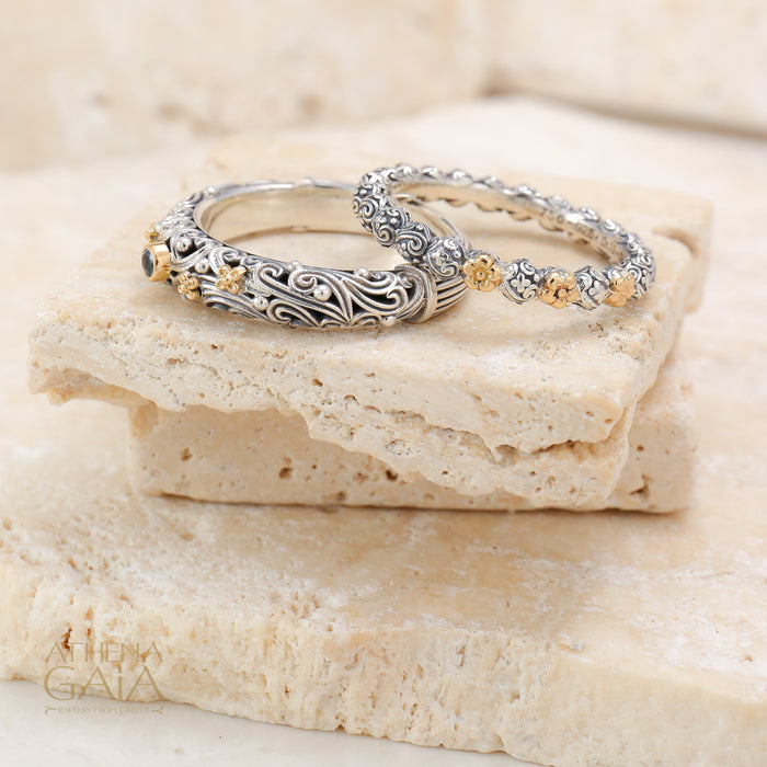 Wild Flowers Accent Ring - 18k Gold & Sterling Silver Ring - Stackable Ring