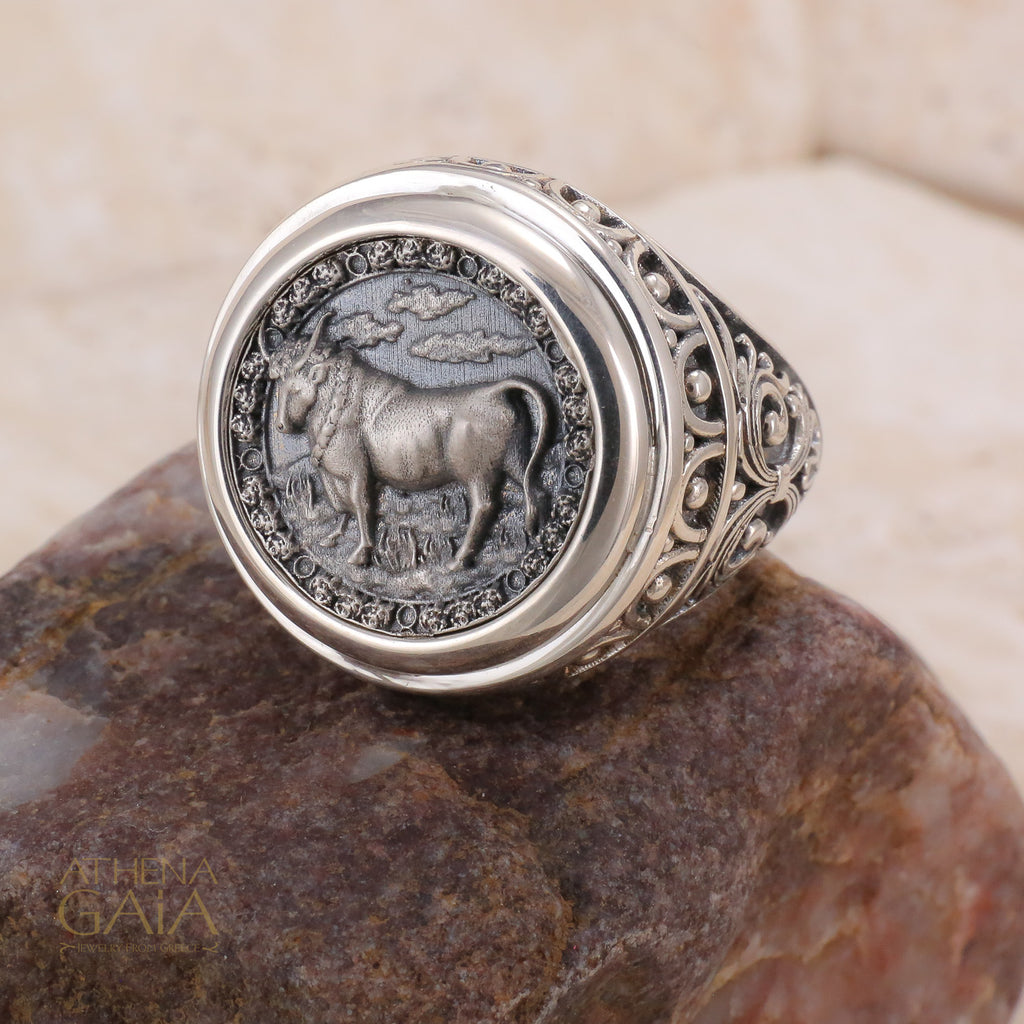Taurus Zodiac Ring - Sterling Silver Ring - Signet Ring (In-Stock)