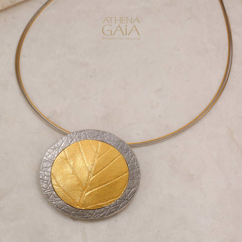 Empathic Circular Leaf Necklace (Large) - Gold Plated Sterling Silver Necklace