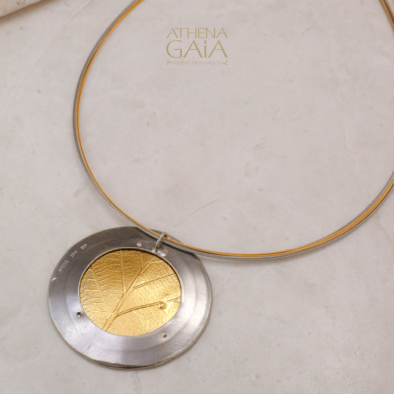 Empathic Circular Leaf Necklace (Large) - Gold Plated Sterling Silver Necklace