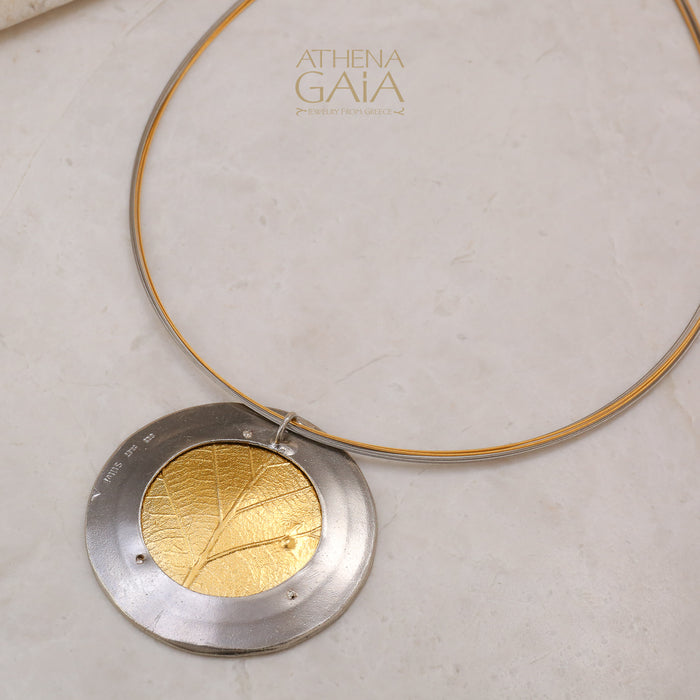Empathic Circular Leaf Necklace (Large) - Gold Plated Sterling Silver Necklace