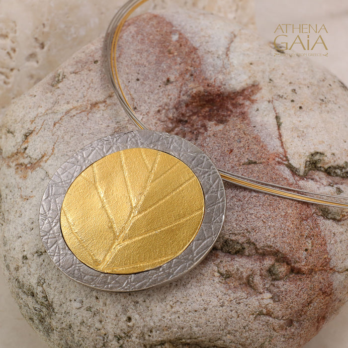 Empathic Circular Leaf Necklace (Large) - Gold Plated Sterling Silver Necklace