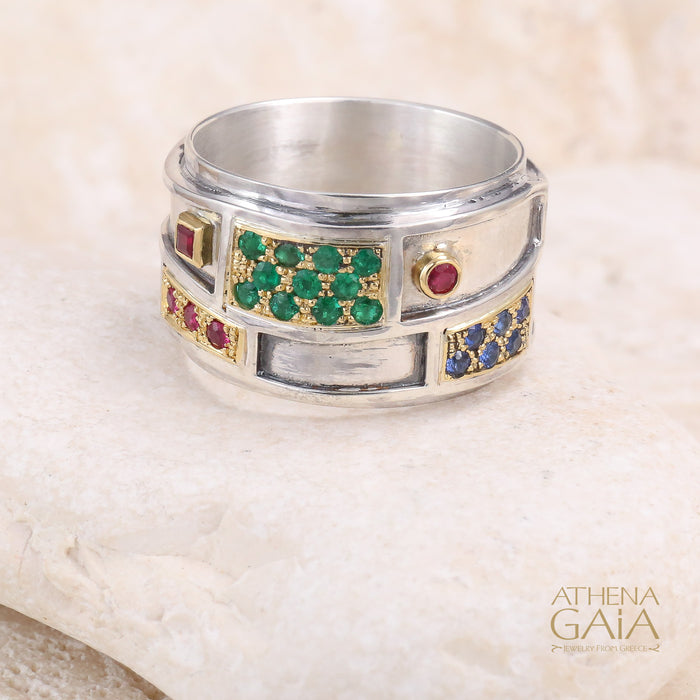 Geologic Ring - 18k Gold & Sterling Silver Ring - Cigar Band Ring