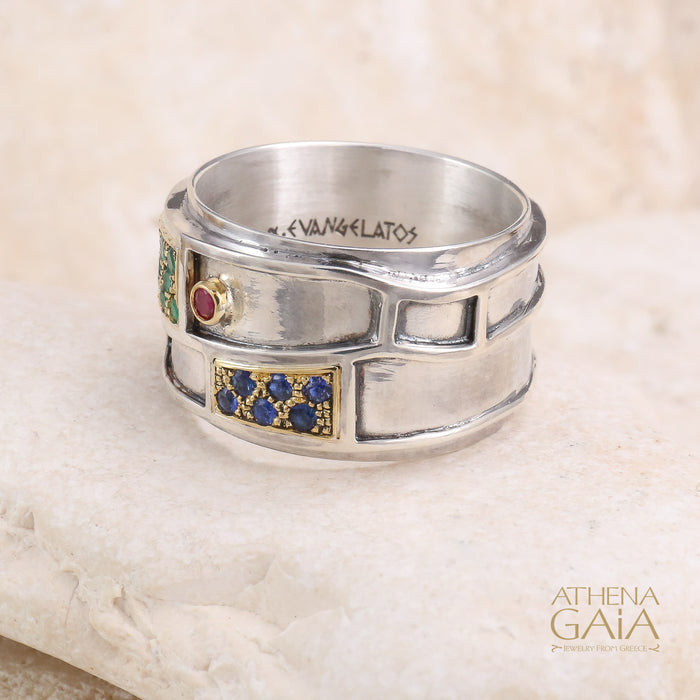 Geologic Ring - 18k Gold & Sterling Silver Ring - Cigar Band Ring