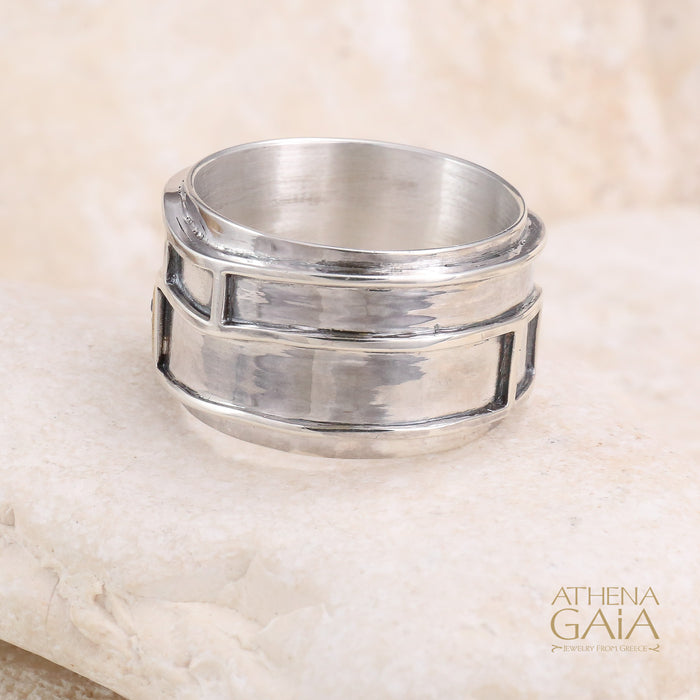 Geologic Ring - 18k Gold & Sterling Silver Ring - Cigar Band Ring