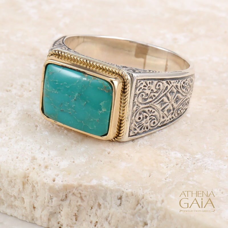 Straight Shank Men's Ring - 18k Gold Sterling Silver Club Ring with Gemstone | Gerochristo