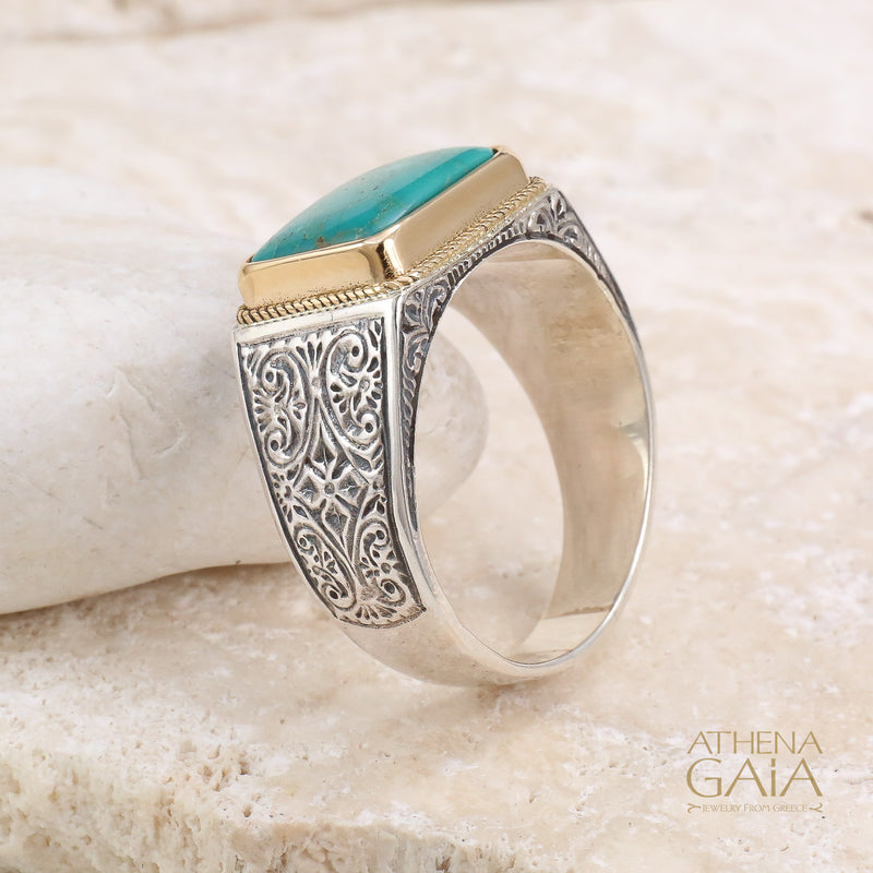 Straight Shank Men's Ring - 18k Gold Sterling Silver Club Ring with Gemstone | Gerochristo