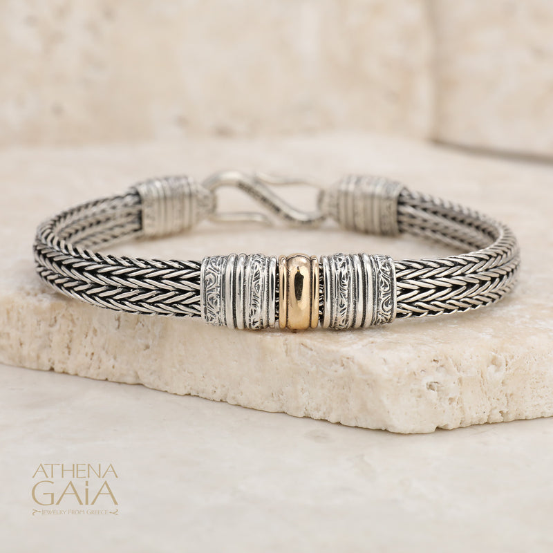 Wide Strap Bracelet - 18k Gold & Sterling Silver Bracelet