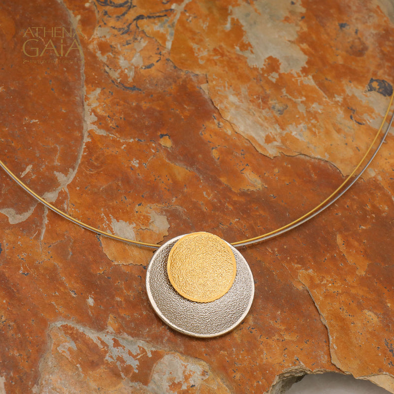 Desert Eclipse Pendant Necklace - Gold Plated Sterling Silver Necklace