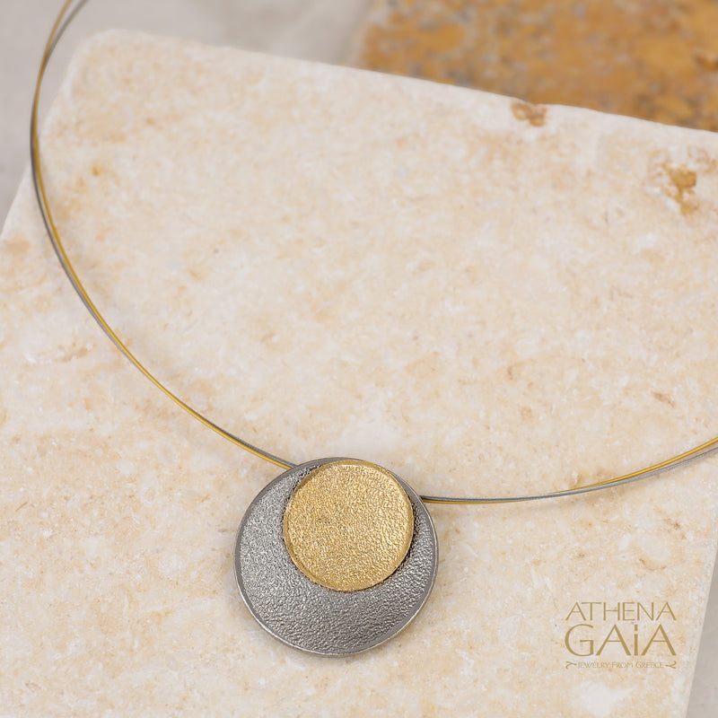 Desert Eclipse Pendant Necklace - Gold Plated Sterling Silver Necklace