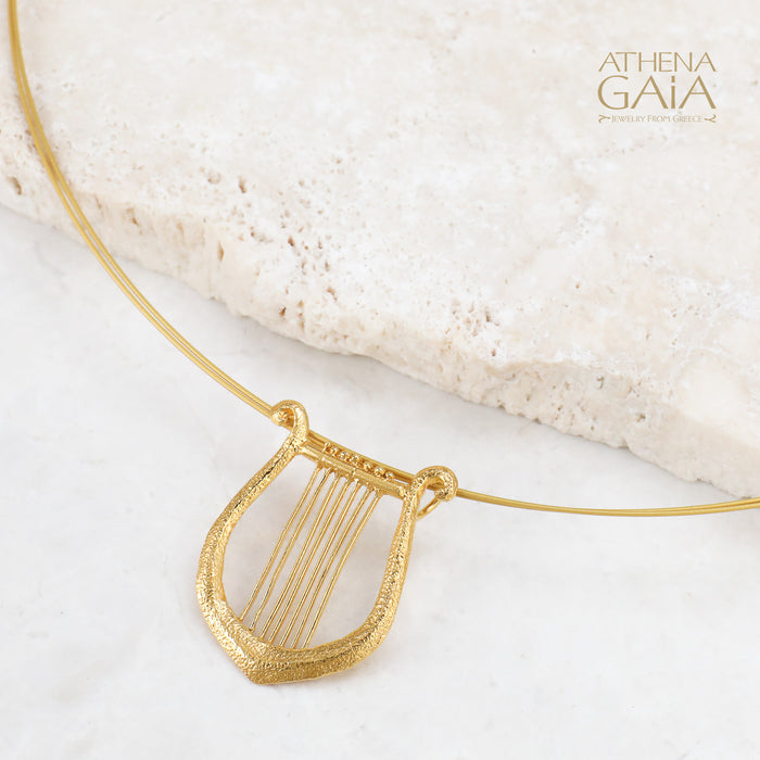 Greek Lyre Necklace (Large) - Gold Plated Sterling Silver Necklace