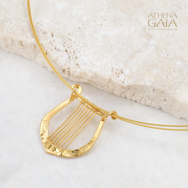 Greek Lyre Necklace (Large) - Gold Plated Sterling Silver Necklace