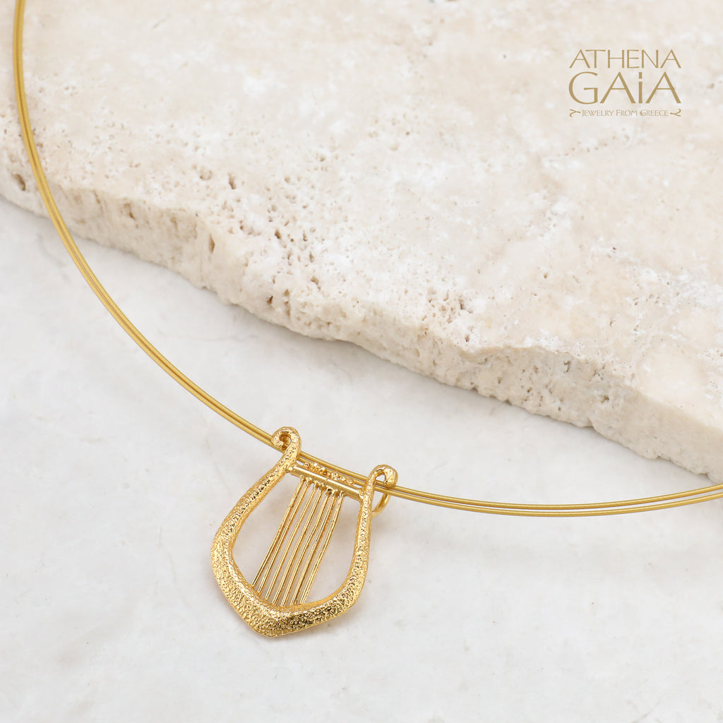 Lyre Necklace (Small) - Gold Plated Sterling Silver Necklace (In-Stock)