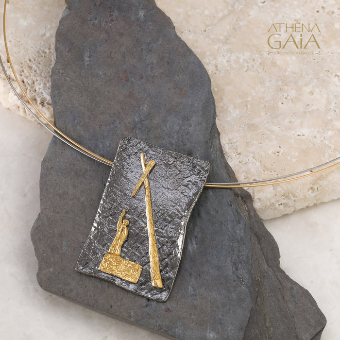 Pythagoras Narrow Tablet Pendant Necklace - Gold Plated Sterling Silver - Mathematical Geometry Necklace (In-Stock)