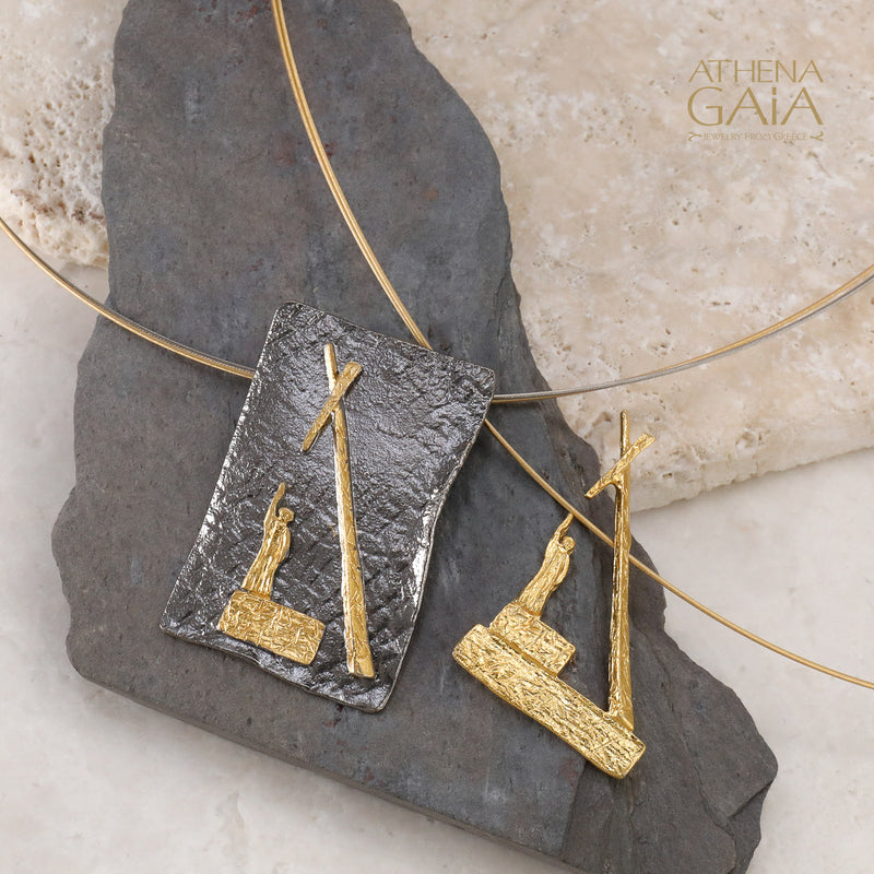 Pythagoras Triangle Pendant Necklace - Gold Plated Sterling Silver Necklace (In-Stock)